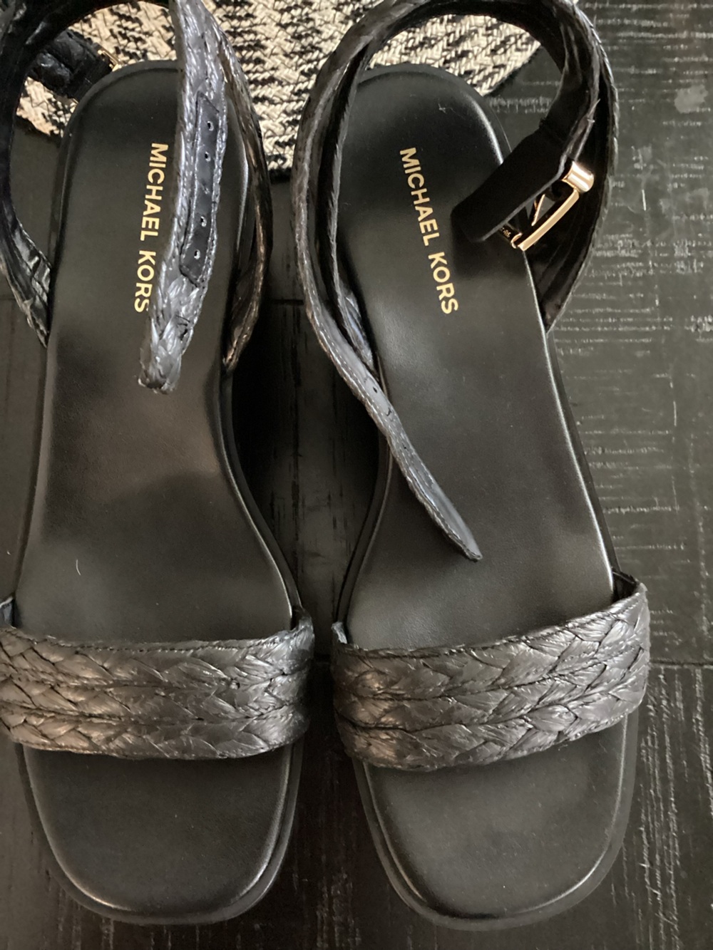 Michael Kors Black Braided Strap Slide Sandals